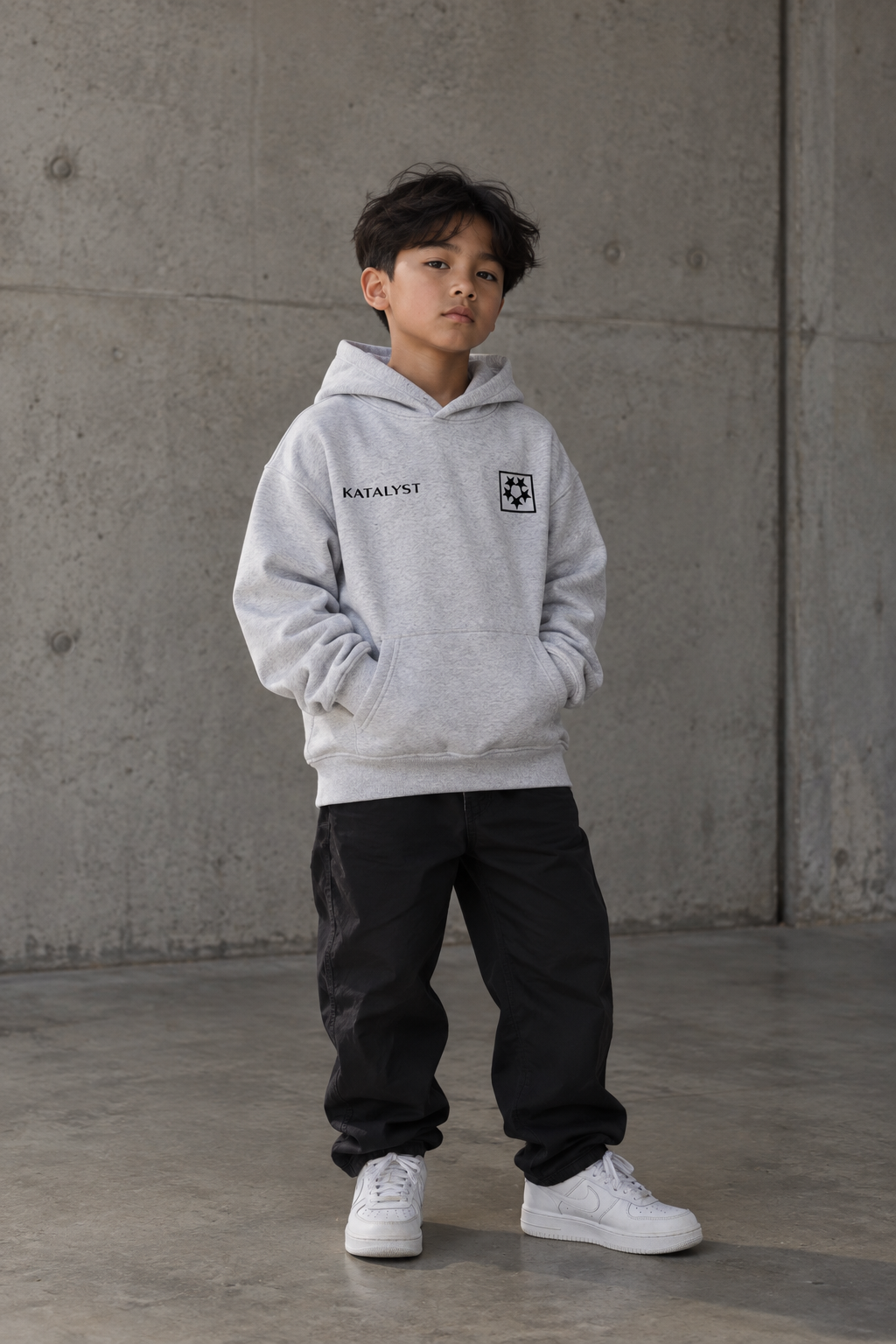 Essential Kids Fleece Hoodie - Flower Gray
